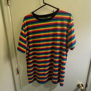 Romwe Rainbow Striped Crew Neck T-Shirt